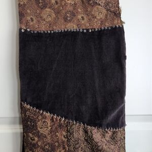 Brown and golden whimsigoth forest fairy velvet paisley patchwork wrap scarf